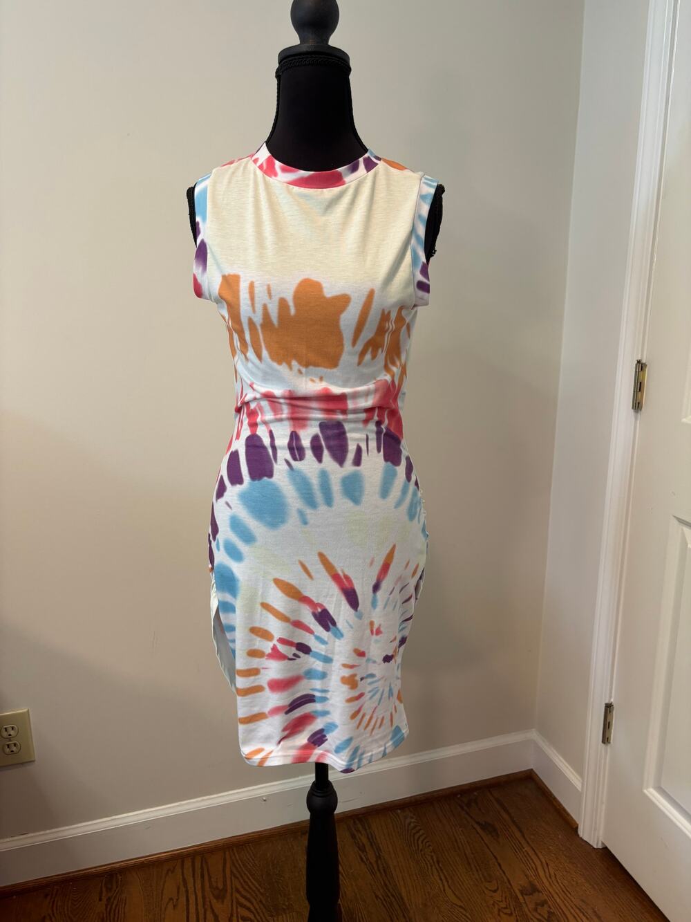 Tie Dye Bodycon Dress Featuring Hollowed Out Design in Back